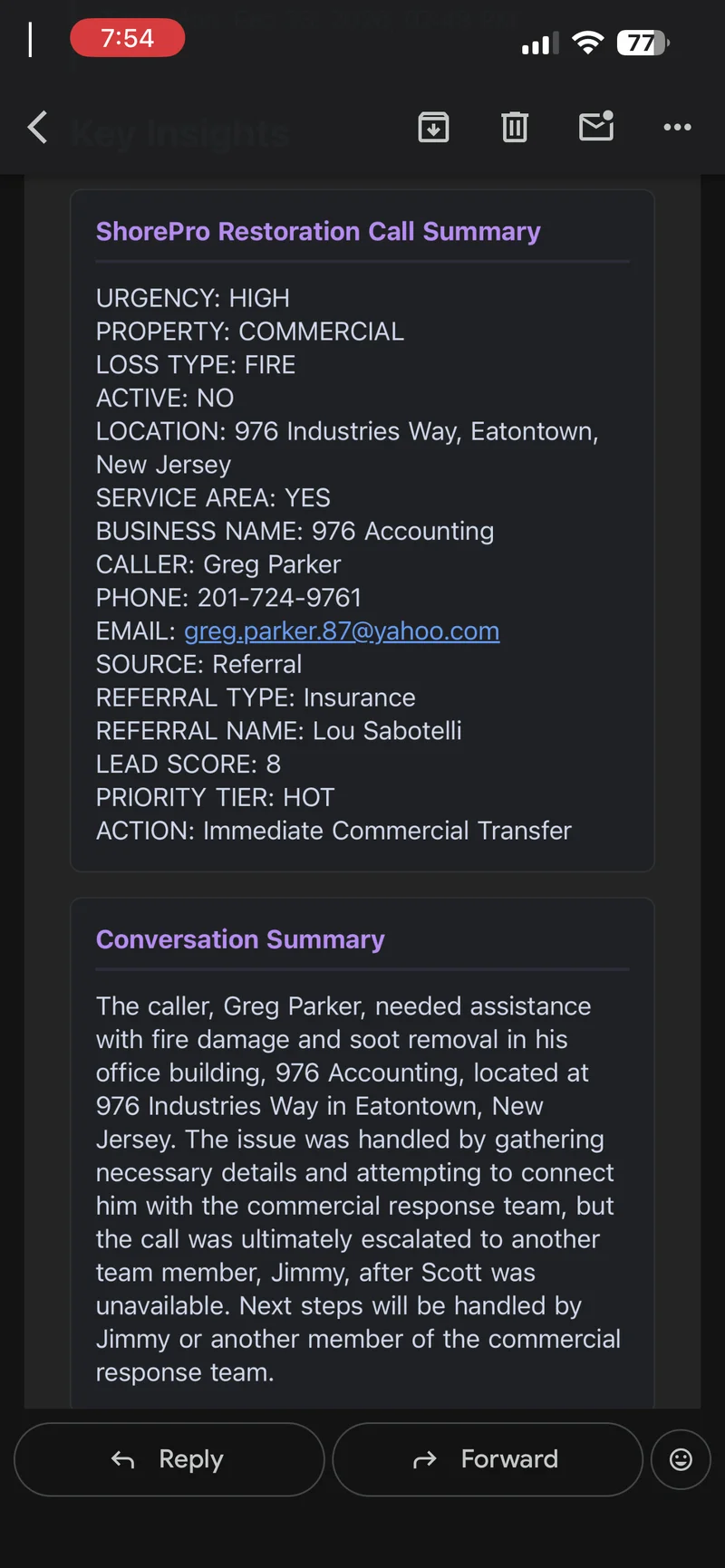 Voka AI Call Insights - Commercial Lead Details